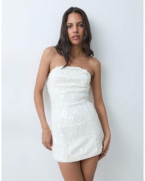 4th & Reckless Bandeau Curved Neck Sequin Detail Structured Mini Dress - White