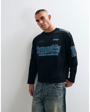 CERNUCCI Long Sleeve Moto Graphic T-shirt - Blue