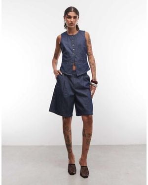 Noisy May High Rise Tailored Bermuda Shorts - Blue