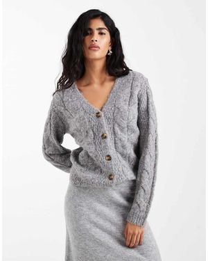 Pieces V Neck Cable Knit Cardigan - Grey