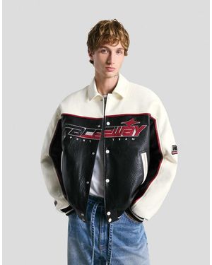 Bershka Printed Leather Effect Jacket - White