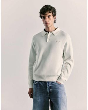 Pull&Bear Long Sleeve Knit Polo Shirt - Natural
