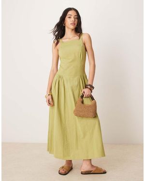 ASOS Square Neck Dropped Waist Midi Sundress - Yellow