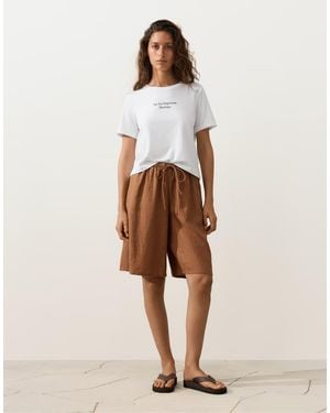 Oysho 100% Linen Midi Bermuda Shorts - Natural