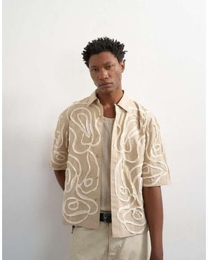 TOPMAN Ruimvallend Cropped Overhemd Bedekt Met Touw-Applicatie - Naturel