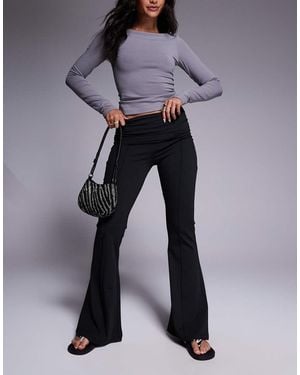 ASOS Pantalones De Campana Negros Moldeadores Con Cintura Plegada De - Gris