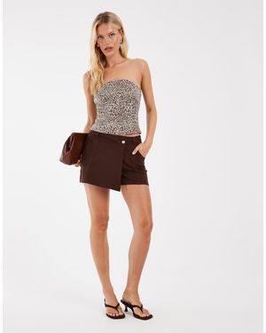 Pieces Skort Van Denim Met Overslag Aan De Voorkant - Naturel