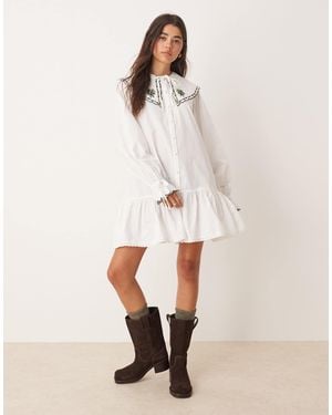 Miss Selfridge Embroidered Collar Mini Dress - Natural
