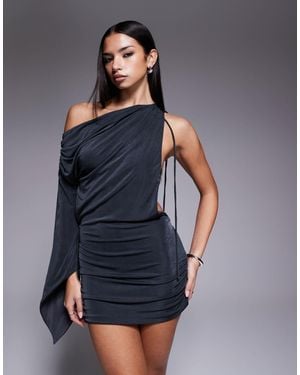I.AM.GIA Jolie Drape Off Shoulder Fluted Sleeve Open Back Mini Dress - Blue