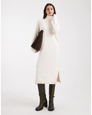 Vero Moda Soft Knitted Roll Neck Midi Dress - Natural