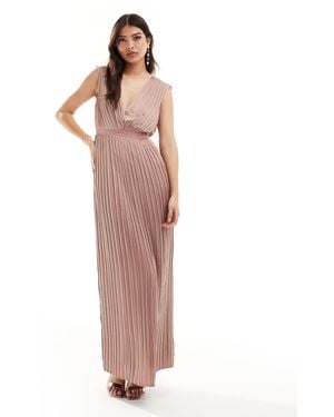 TFNC London Bridesmaid Satin Pleated Maxi Dress - Pink