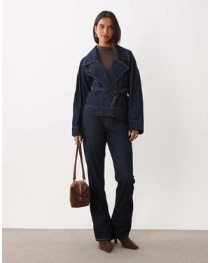 Mango 100% Cotton Belted Short Denim Jacket - Blue