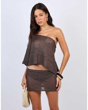 SIMMI Sheer Sequin Knit Co-Ord Mini Skirt - Purple