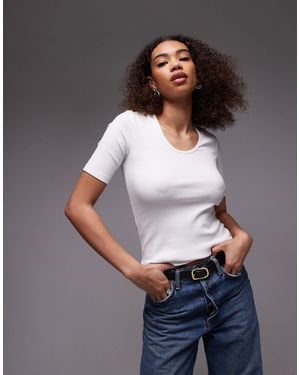 ARKET Jersey Ribbed T-shirt Top With Scoop Neck - Gray
