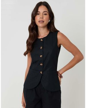Threadbare Linen Blend Longline Waistcoat - Black