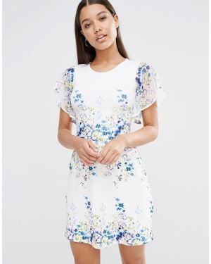 Lipsy Flutter Sleeve Floral Dress - Blue