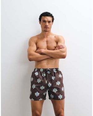 South Beach Pantaloncini Da Bagno Scuro A Fiori - Marrone