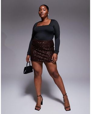 ASOS Asos Design Curve All-over Sequin Mini Skirt - Brown