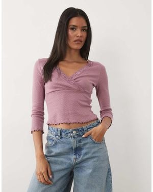 Miss Selfridge Wrap Pointelle Long Sleeve Top - Red