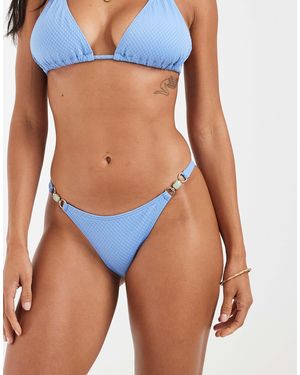 Wolf & Whistle High Leg Bikini Bottom - Blue