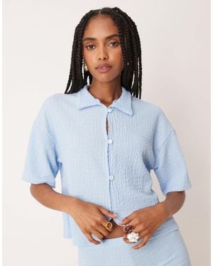 ASOS Textured Broderie Lace Button Through Shirt - Blue