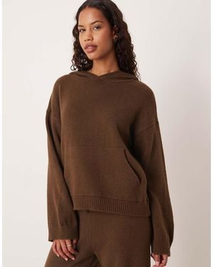 ASOS Fluffy Knitted Oversized Hoodie Co-ord - Brown
