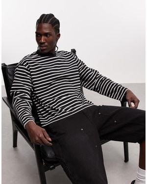 Collusion Heavyweight Stripe Long Sleeve Boxy Oversized T-shirt - Black
