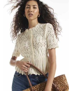 River Island Crochet Knit Style Peplum Hem Polo Top - White