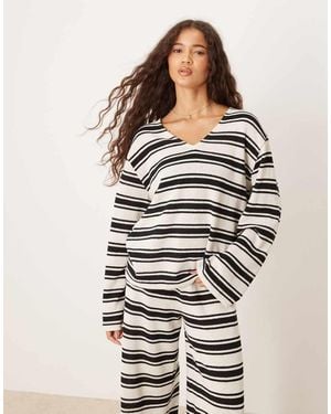 ASOS Oversized V Neck Long Sleeve Co-ord - White