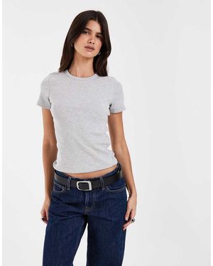 JJXX Camiseta Acanalada En Gris Claro - Blanco