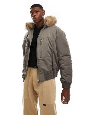 Weekday Giacca Bomber Imbottita Kaki Con Cappuccio - Grigio
