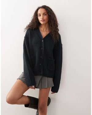 Weekday Oversized V Neck Cardigan - Black