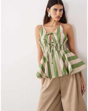 ARRANGE Tie Front Ruched Peplum Cami Top - Green
