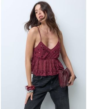 Miss Selfridge Embellished Peplum Top - Red