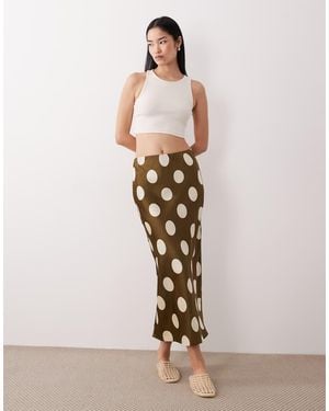 Wednesday's Girl Satin Bias Cut Midaxi Skirt - Natural