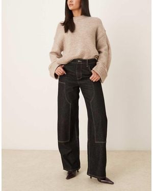Mango Sandra 100% Cotton Barrel Leg Jean With Seam Detail - Natural