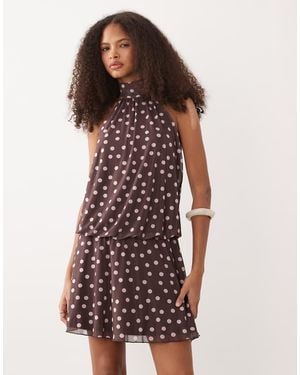 New Look Halterneck Mesh Mini Dress - Brown