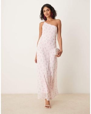 Vila Maxi Jurk Met Blote Schouder En Fijne Bloemenprint - Roze