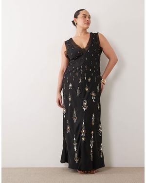 ASOS Asos Design Curve Jewel Embellished V-neck Maxi Dress - Black