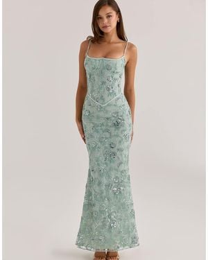 House Of Cb Naima Jade Hand Beaded Embellished Corset Maxi Dress - Green