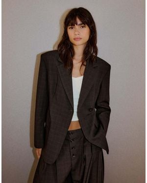 Bershka Tailored Check Blazer - Brown