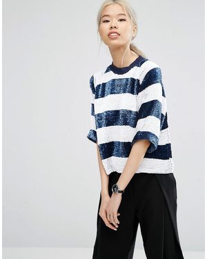 ASOS Stripe Sequin Top - Blue