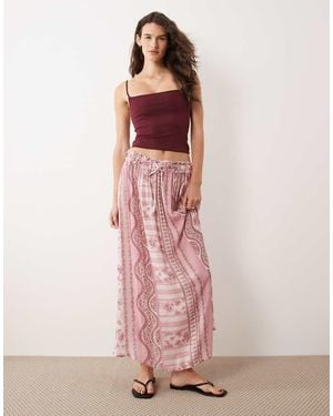Miss Selfridge Falda Larga De Corte Circular Con Estampado De Mosaico De Bambula De - Rosa