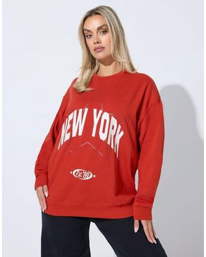 Yours Clothing 'New York' Slogan Sweatshirt - Red