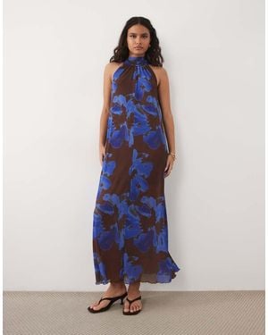 New Look Floral Mesh Halter Neck Midaxi Dress - Blue