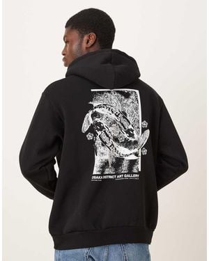 SELECTED Oversized Hoodie With Koy Fish Graphic Backprint - Black