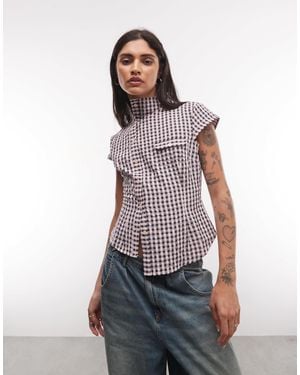 Collusion Funnel Neck Fitted Shirt - Pink