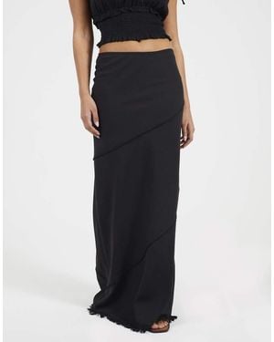 Brave Soul Tiered Maxi Skirt With Frayed Hems - Black