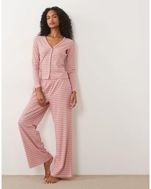 Brave Soul Long Sleeve Stripe Pyjama Set - Pink
