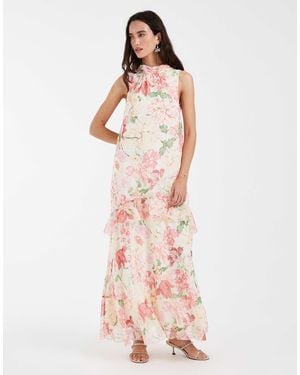 Vero Moda High Neck Sleeveless Ruffle Hem Maxi Dress - Pink